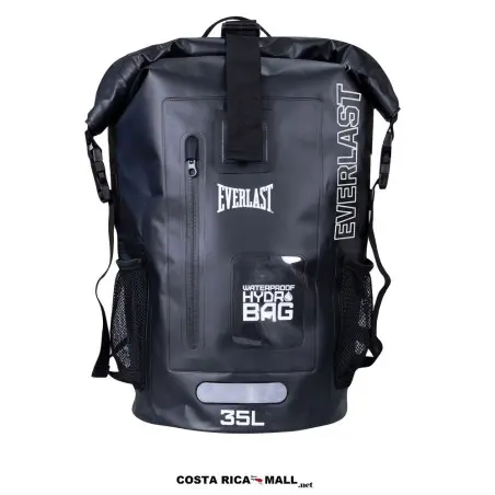 Mochila WATERPROOF 35L EVERLAST resaltando su diseño ergonómico para mayor rendimiento. Color Negro