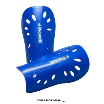 Espinilleras para Fútbol Sencillas PIONEER en tallas S-XS-XXS con protección de plástico y espuma EVA. Color azul