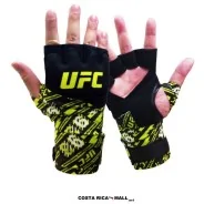 Guantes con gel UFC para protección y entrenamiento de boxeo y MMA. Color Negro amarillo. Vista puestos