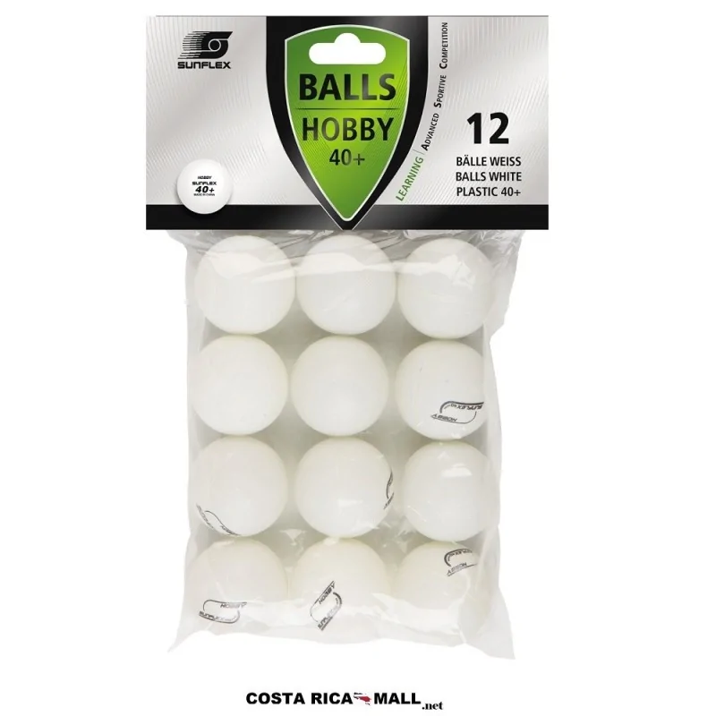 Bolas de ping pong SUNFLEX HOBBY de 12 unidades en color blanco para uso recreativo en Costa Rica