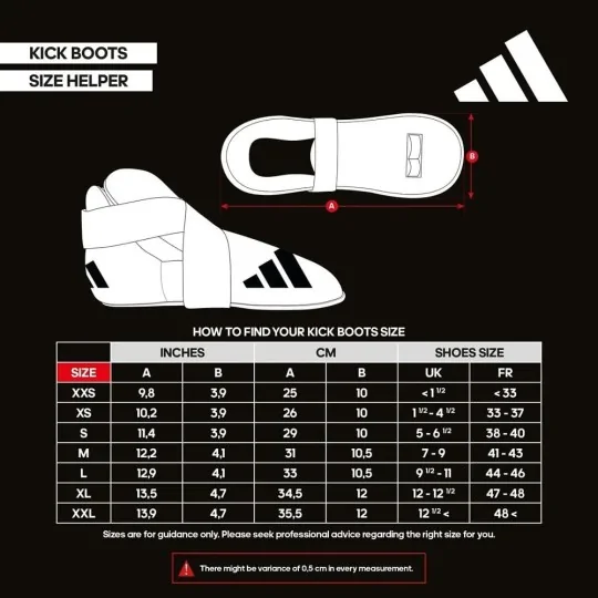 Medidas para las Botas de kickboxing ADIDAS AD-IKBB100 para entrenamiento y combate en gimnasio