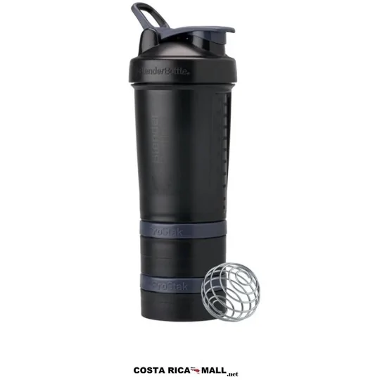 Botella ProStak 22oz Blender Bottle con compartimentos para suplementos y mezcla de bebidas. Color Negro