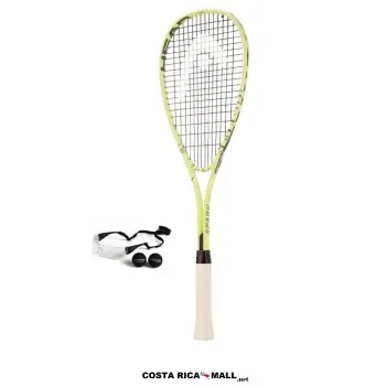 Set para squash HEAD Spark Team 214124 con raqueta, gafas protectoras y dos pelotas para iniciación deportiva.