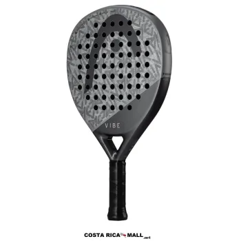 Pala de pádel HEAD VIBE con superficie de fibra de vidrio, forma lágrima y punto para control y comodidad. Color Gris con Negro