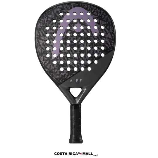 Pala de pádel HEAD VIBE con superficie de fibra de vidrio, forma lágrima y punto para control y comodidad. Color Negro con lila
