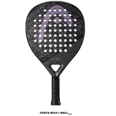 Pala de pádel HEAD VIBE con superficie de fibra de vidrio, forma lágrima y punto para control y comodidad. Color Negro con lila