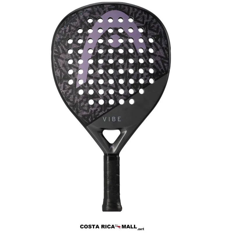 Pala de pádel HEAD VIBE con superficie de fibra de vidrio, forma lágrima y punto para control y comodidad. Color Negro con lila