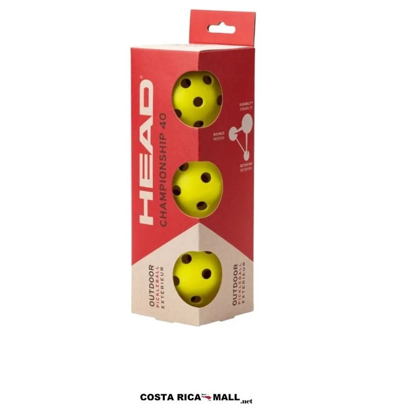 Bolas para pickleball HEAD Championship 40 Outdoor 557020 aprobadas por la USAPA, durabilidad, visibilidad y rendimiento.