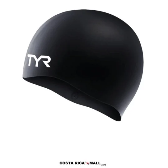 Gorra de Natación Silicone Senior TYR fabricada en silicona de alta calidad, con diseño hidrodinámico. Color Negro