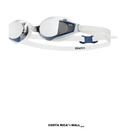 Lentes Para Natación STEALTH-X MIRROR LGSTLXM TYR con visión panorámica de 180°, lentes HD espejados. Color Blanco