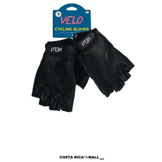 Guantes de Ciclismo VELO con diseño de medio dedo, palma acolchada, ajuste mediante velcro. Color Negro