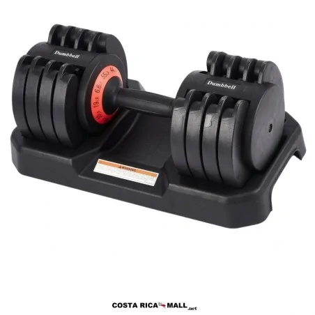Mancuerna Ajustable 32kg con 10 discos intercambiables, mango ergonómico y sistema de peso ajustable para entrenamiento.