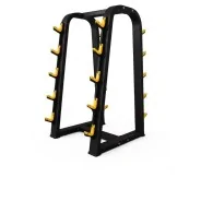 Rack de Barras para Pesas con estructura resistente y almacenamiento vertical para organizar barras de entrenamiento.