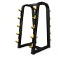 Rack de Barras para Pesas con estructura resistente y almacenamiento vertical para organizar barras de entrenamiento.