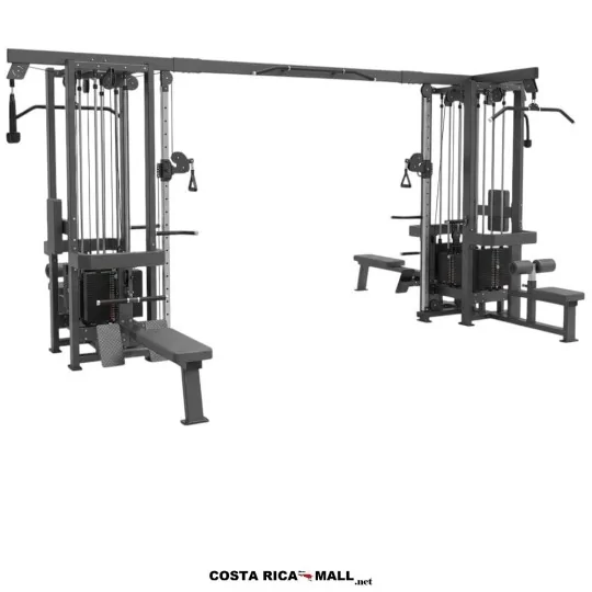 Estación para Gimnasio Multipropósito con sistema de poleas ajustables y múltiples módulos de entrenamiento.