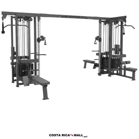 Estación para Gimnasio Multipropósito con sistema de poleas ajustables y múltiples módulos de entrenamiento.