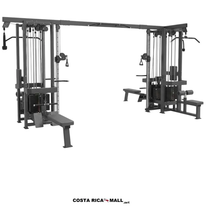 Estación para Gimnasio Multipropósito con sistema de poleas ajustables y múltiples módulos de entrenamiento.