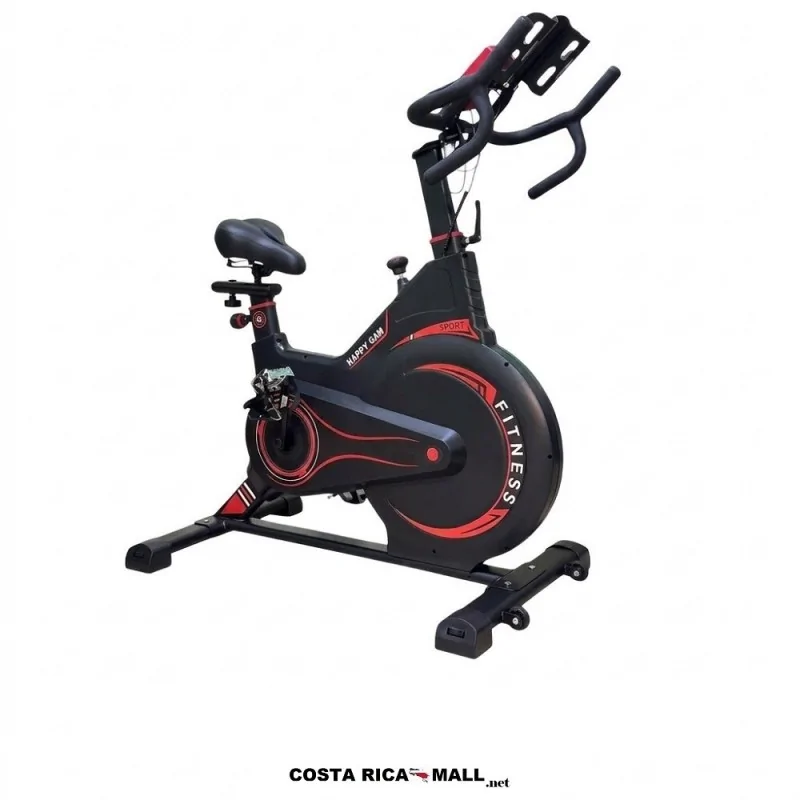 Bicicleta para Spinning Happy Gam con resistencia regulable, asiento ajustable, pedales de seguridad y estructura robusta.