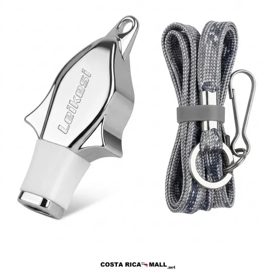 Pito deportivo de plástico metalizado LEIKESI LX-864 para arbitraje profesional con protector bucal y cordón - COSTA RICA MALL