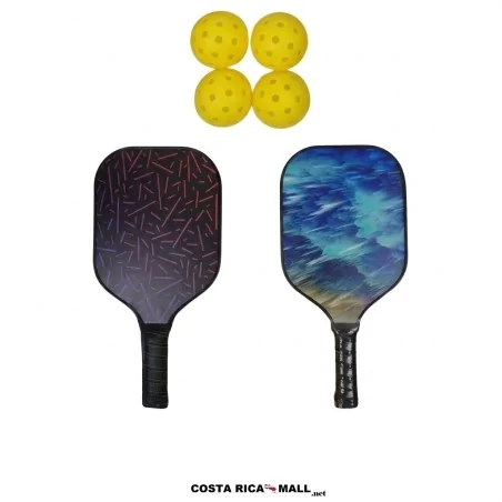 Set de pickleball AD025 con 2 raquetas de diseño, 4 pelotas amarillas y estuche - COSTA RICA MALL