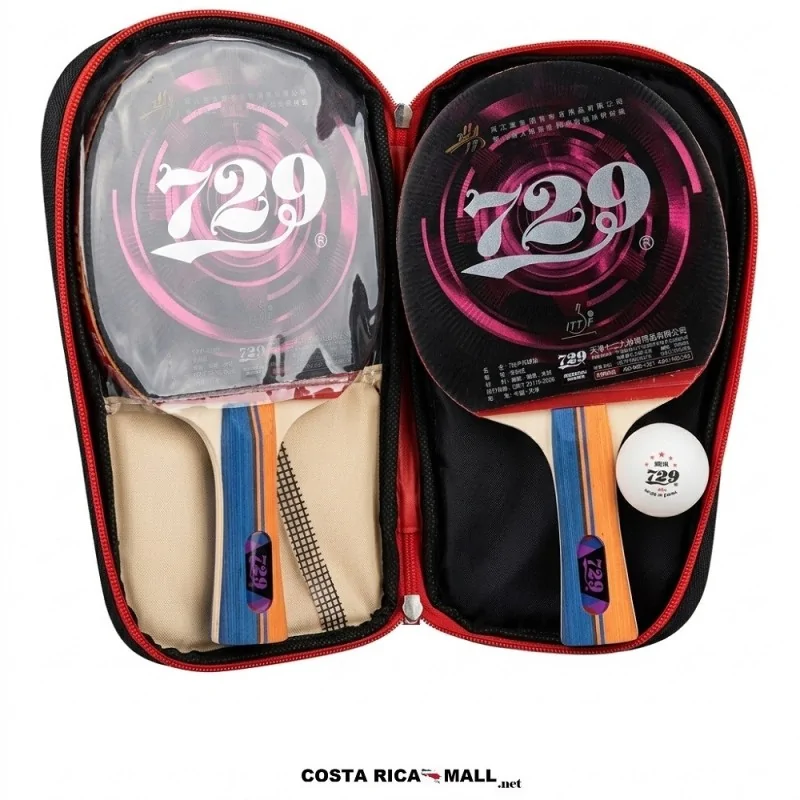 Set de ping pong 729 SP-7308B con 2 raquetas de mango largo, bola 3 estrellas y estuche protector - COSTA RICA MALL