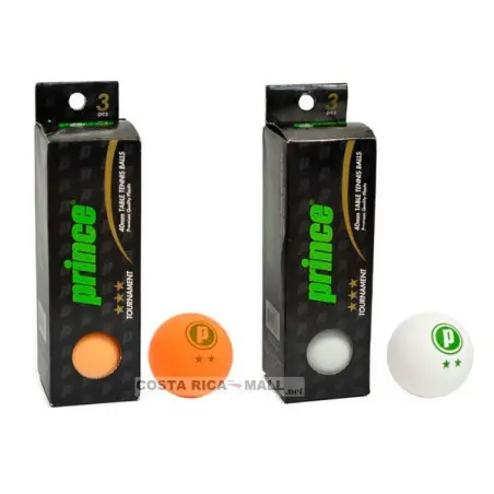 BOLAS DE PING PONG TOURNAMENT PTT7G3S300 PRINCE. Las bolas de ping pong Tournament de Prince son de calidad premium, de 3 estrellas y 40mm. Ideales para cualquier juego en Costa Rica. Colores Blanco y Naranja según disponibilidad. Vienen 3 pelotas del mismo color. Por paquete.