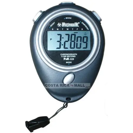 CRONÓMETRO SENCILLO PNR-320 PIONEER. Color negro. El cronómetro Pioneer PNR-320 es sencillo, pero ofrece precisión de 1/100 segundos, memoria de vuelta y reloj digital. Ideal para cronometraje en deportes. Color según disponibilidad.